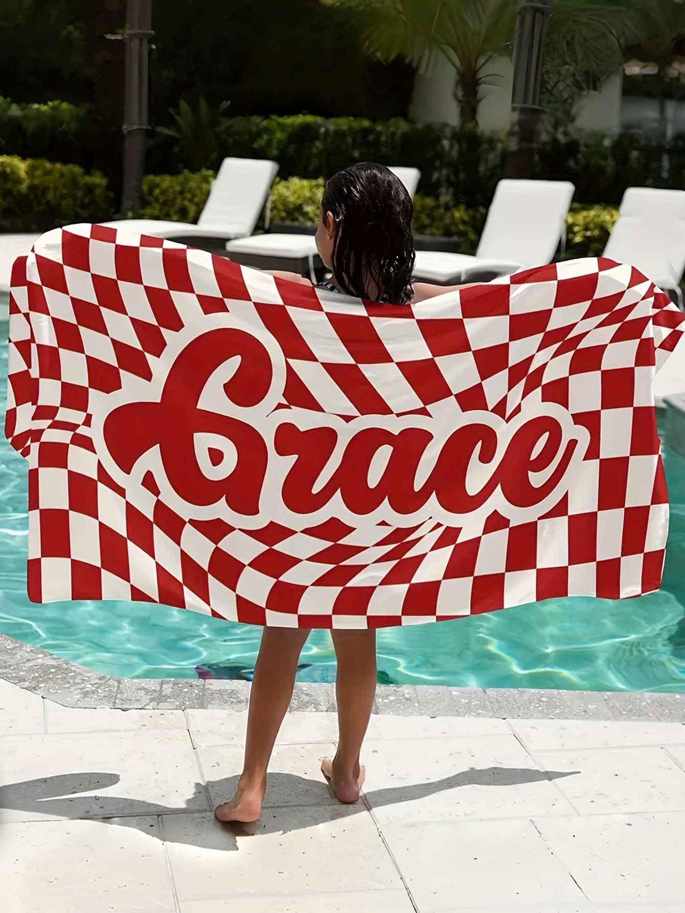 Checkered Text Personalized Beach Towel